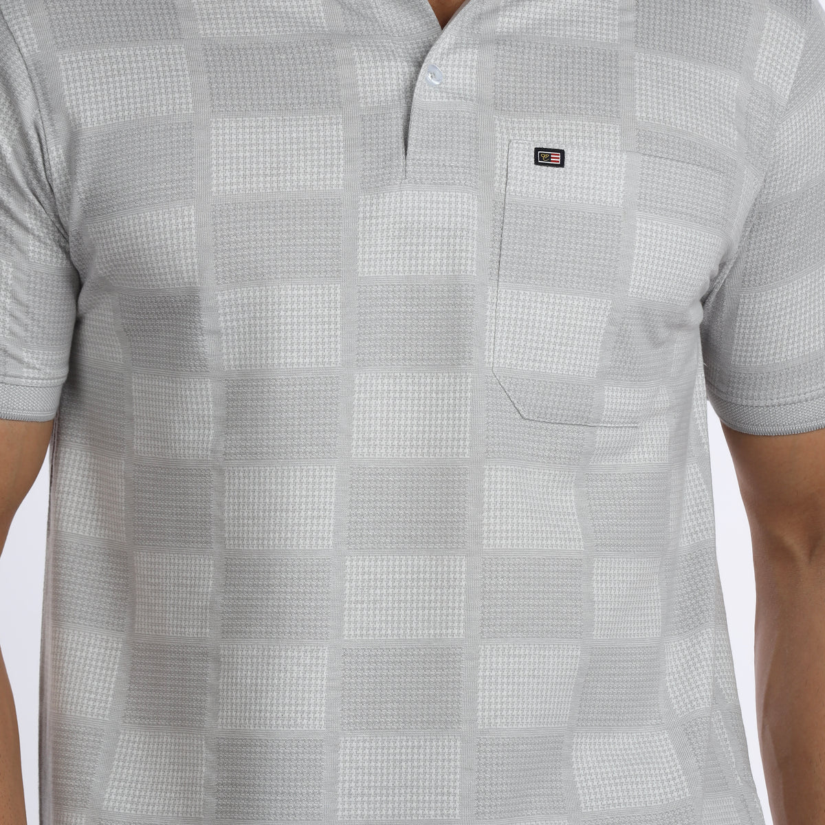 Chequed Polo T-shirt in Light Grey – cncclothing.in