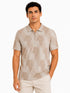 Transfer Knit Zipper Polo In Beige