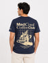 Oversized Cafe Printed Navy Tee